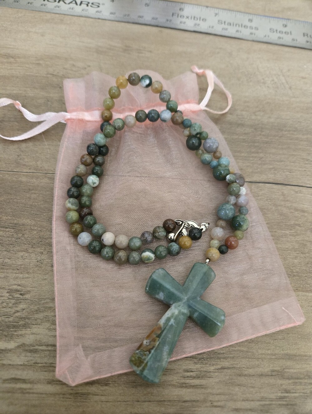 Vintage Agate stone rosary/ crucifix necklace